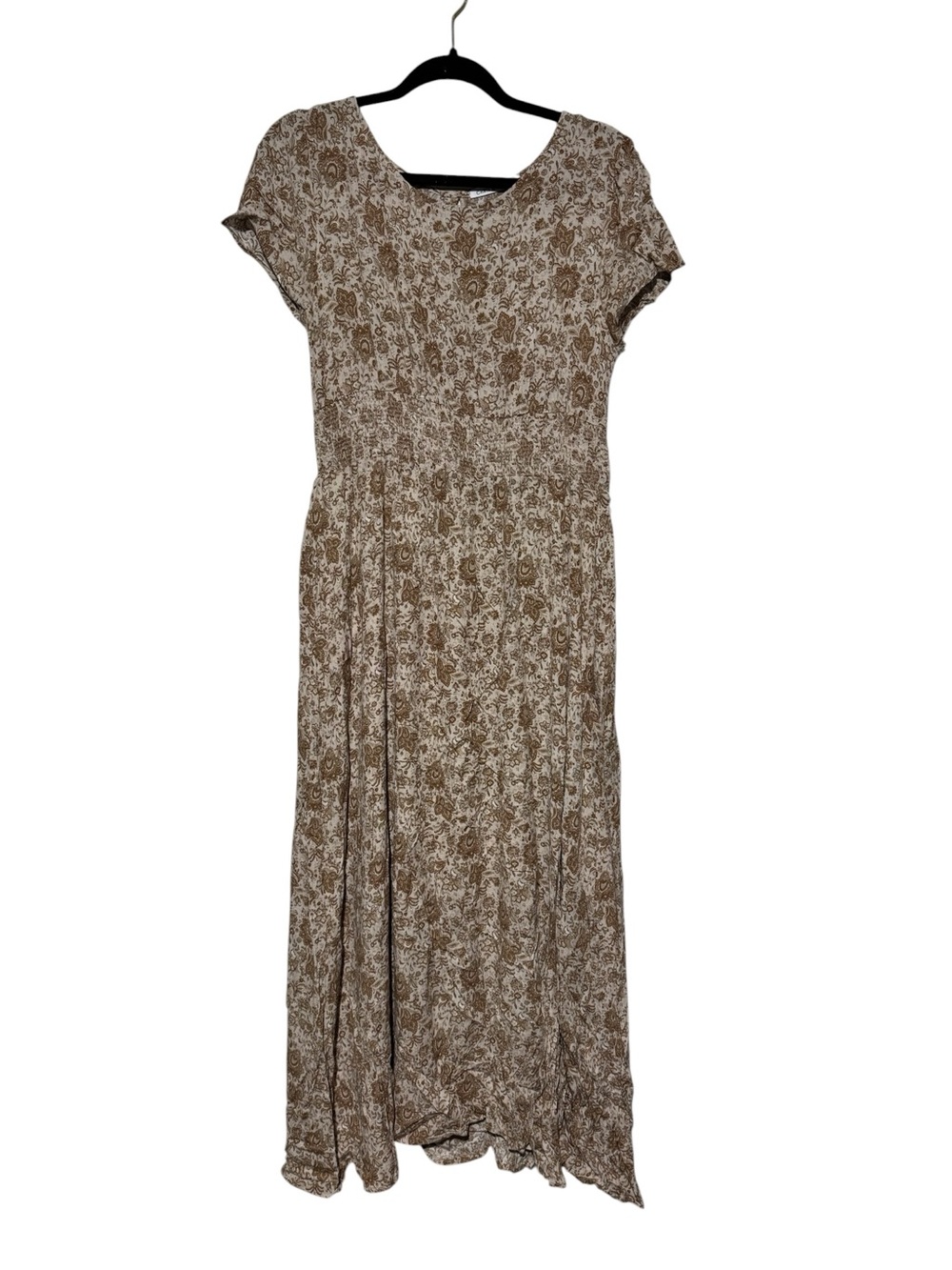 Chris Carol NWT Ashara Dress Sz Medium Taupe Paisley Floral Boho Smocked Modest